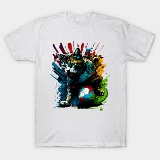 Cute Cat Sports Player Soccer Futball Football - Graphiti Art Graphic Trendy Holiday Gift T-Shirt